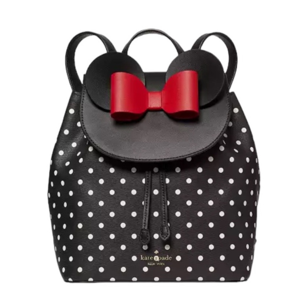 Kate Spade Black and White Polka Dot Backpack with Red Bow